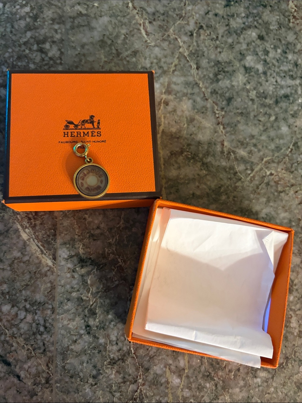 Hermes Orange Leather Jewelry Box with Gold-Tone Charm